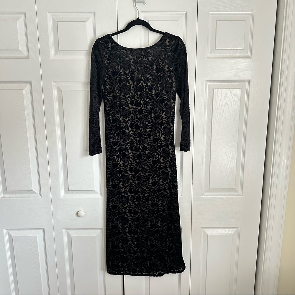 Vtg Velvet Cutout Dress Womens 10P Black Floral Maxi 90s Whimsigoth Fairy Grunge - Picture 3 of 13